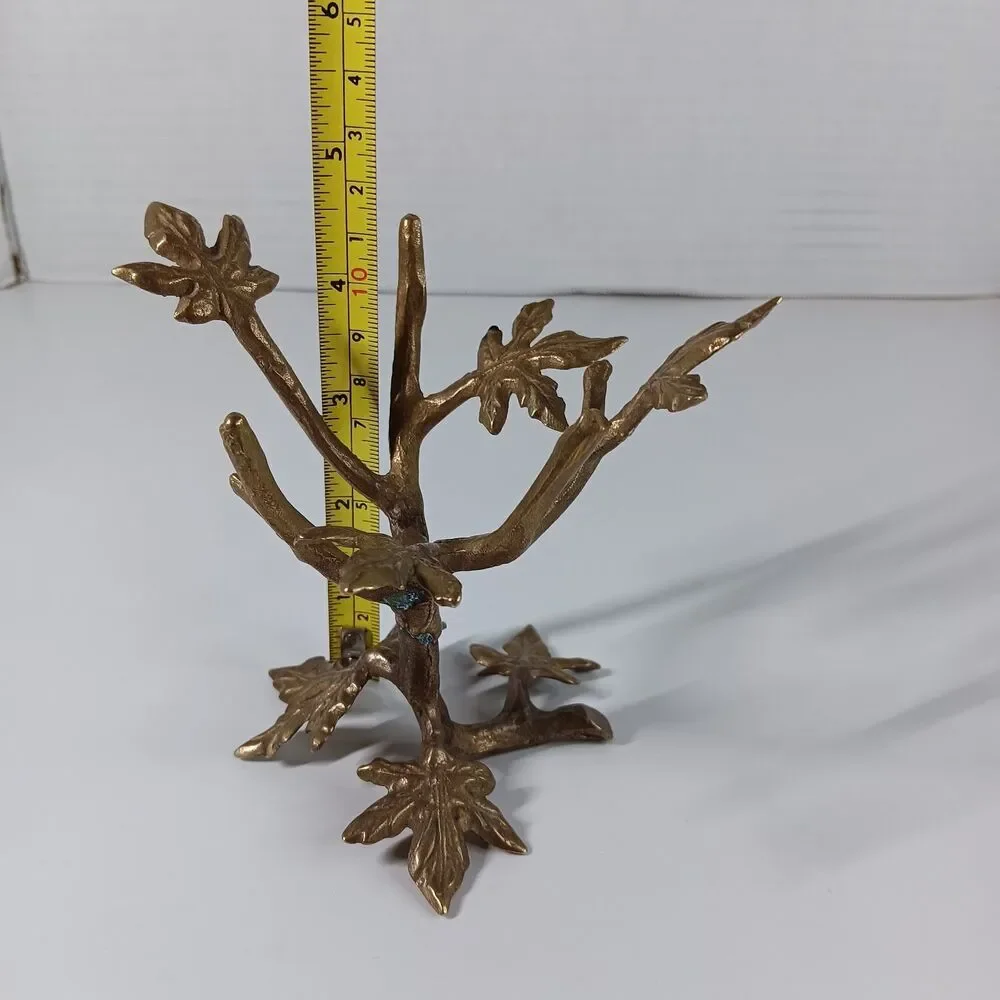 Vtg Brass Tree Branch Leaf Display Stand Jewelry Trinket Ring Holder Decorative